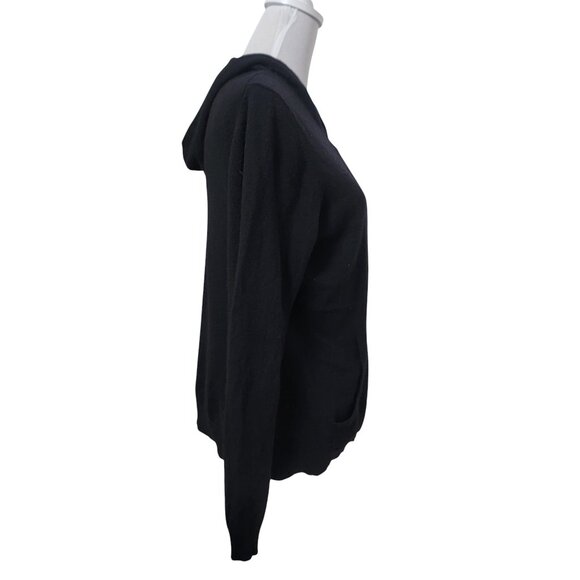 Charter Club Size L Cashmere Classic Black Zip-Front Hoodie Sweater Cardigan - Picture 5 of 10